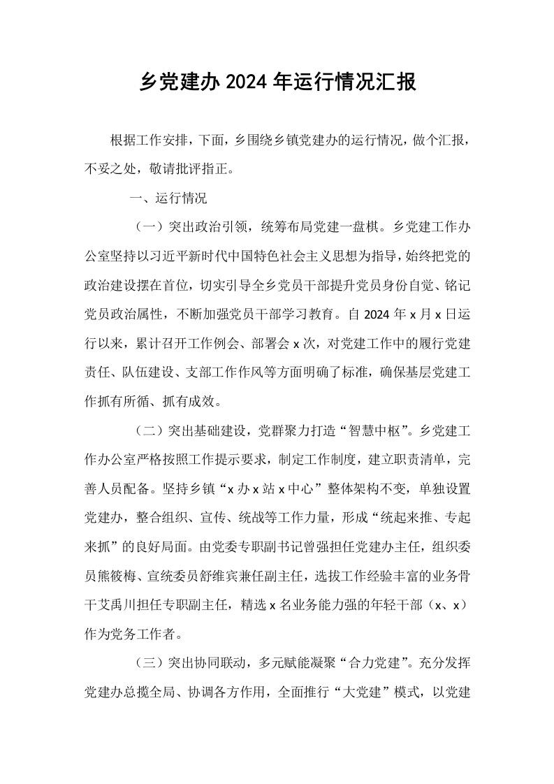 乡党建办2024年运行情况汇报._第1页