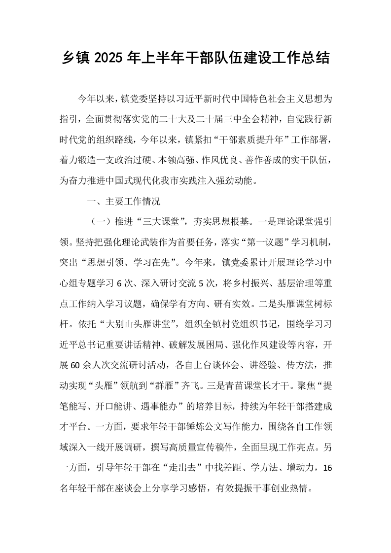 乡镇2025年上半年干部队伍建设工作总结_第1页