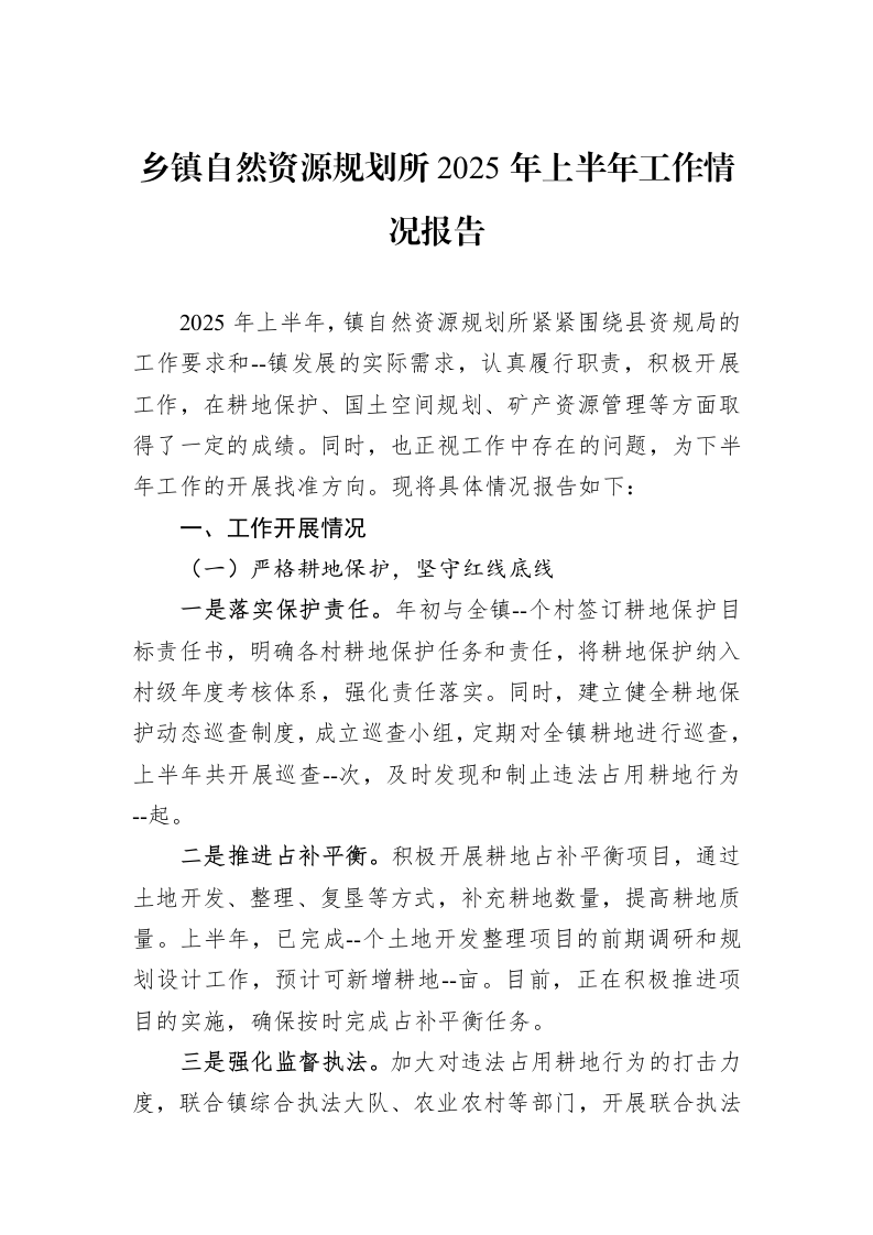 乡镇自然资源规划所2025年上半年工作情况报告_第1页