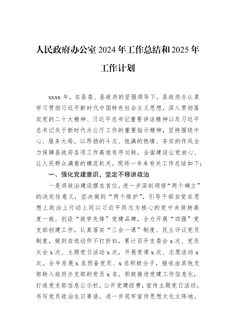 人民政府办公室2024年工作总结和2025年工作计划_第1页