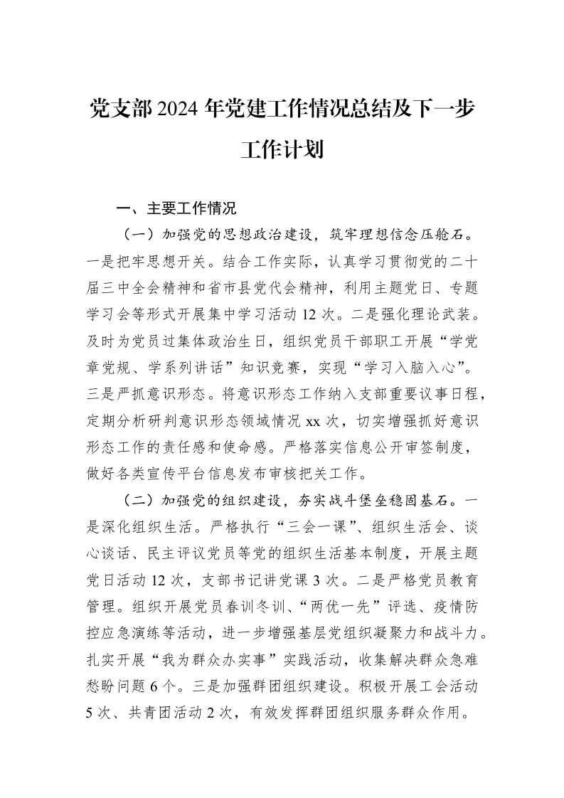 党支部2024年党建工作情况总结及下一步工作计划（01-09）_第1页