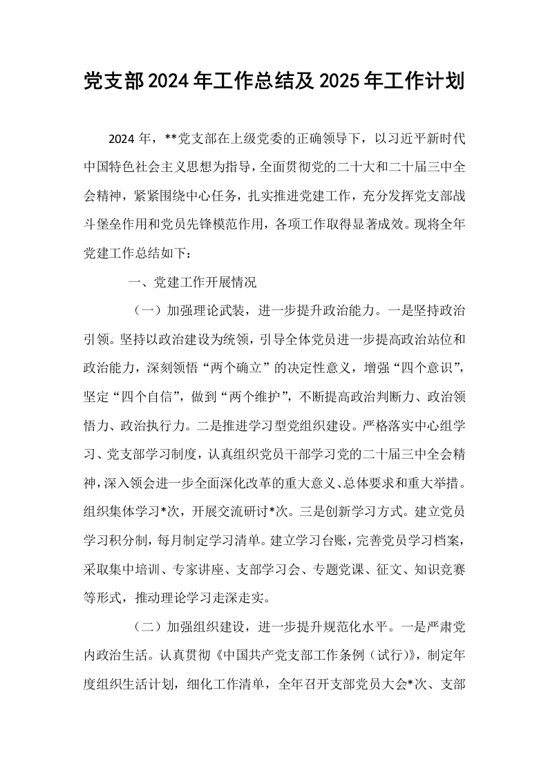 党支部2024年工作总结及2025年工作计划_第1页