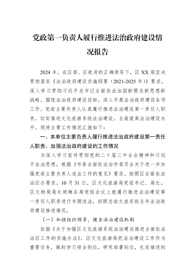 党政第一负责人履行推进法治政府建设情况报告_第1页