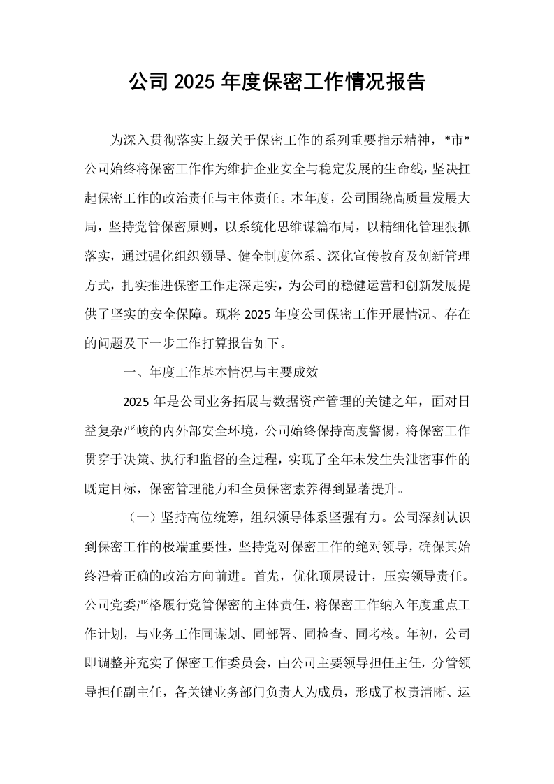 公司2025年度保密工作情况报告_第1页