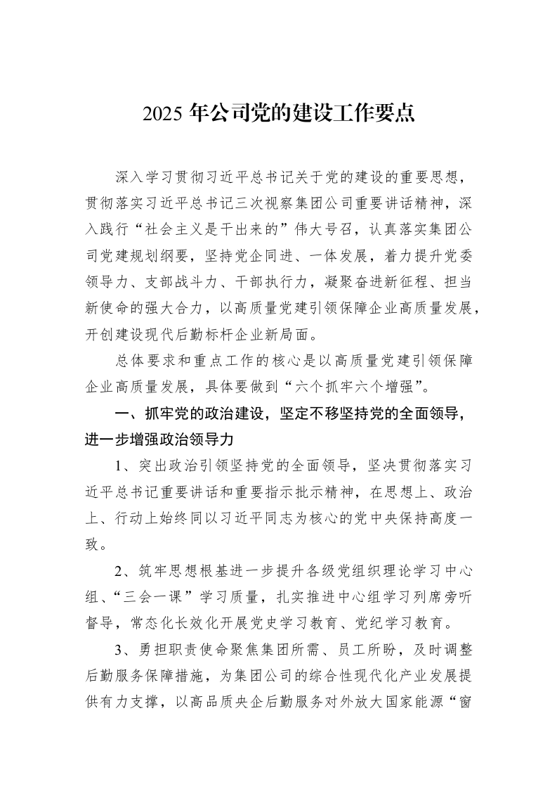 2025年公司党的建设工作要点（02-18）_第1页