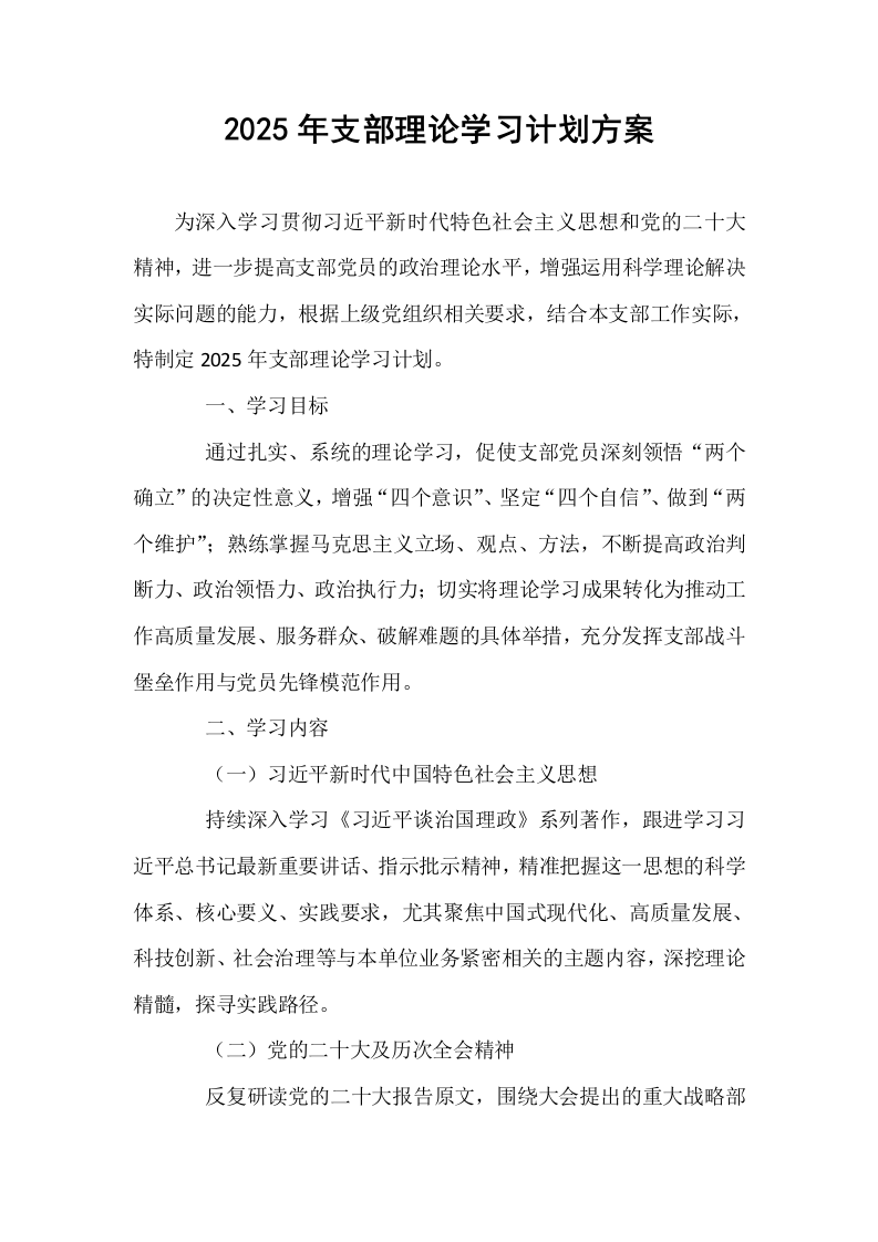 2025年支部理论学习计划方案_第1页