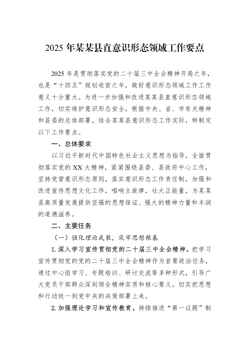 2025年某某县直意识形态领域工作要点（02-28）_第1页
