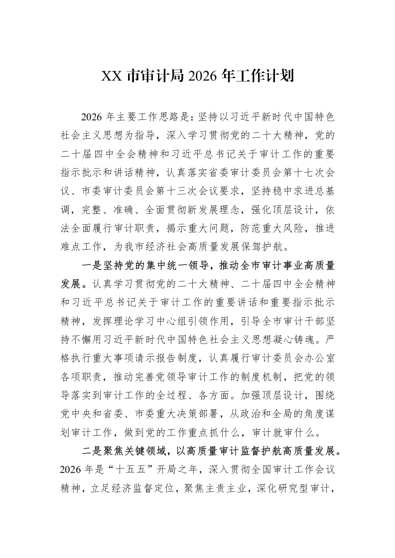 XX市审计局2026年工作计划_第1页