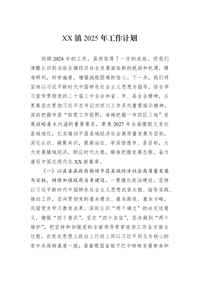 XX镇2025年工作计划_第1页