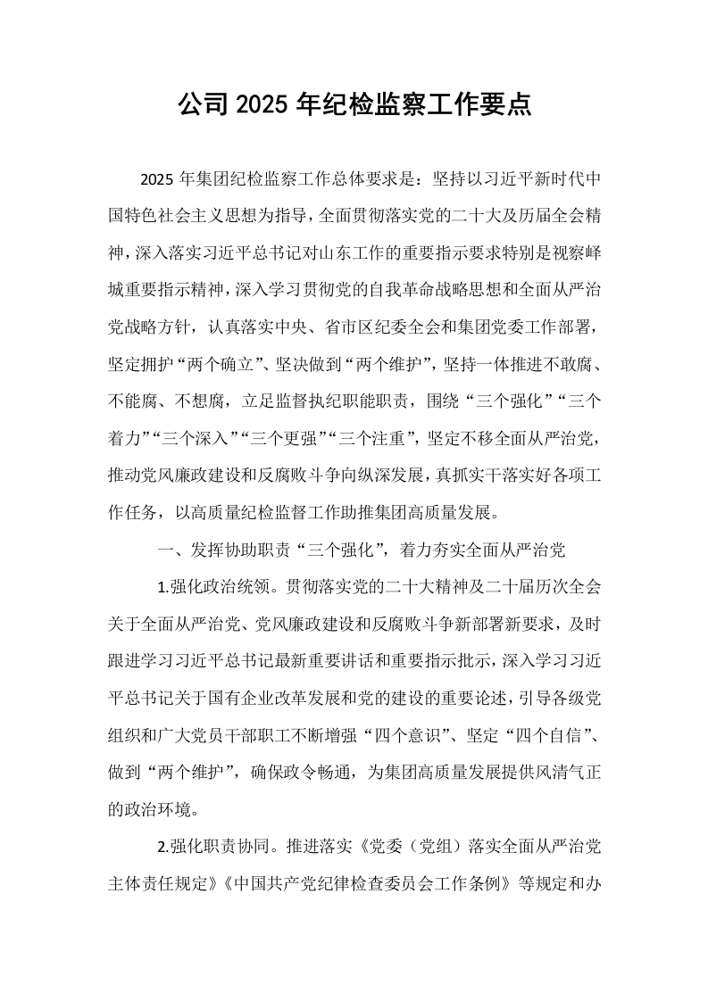 公司2025年纪检监察工作要点_第1页