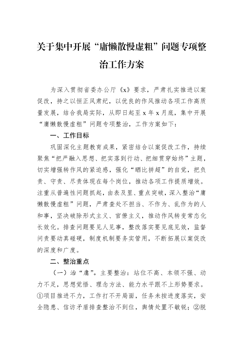 关于集中开展“庸懒散慢虚粗”问题专项整治工作方案（1-3）_第1页