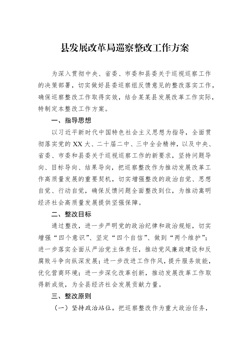 县发展改革局巡察整改工作方案_第1页