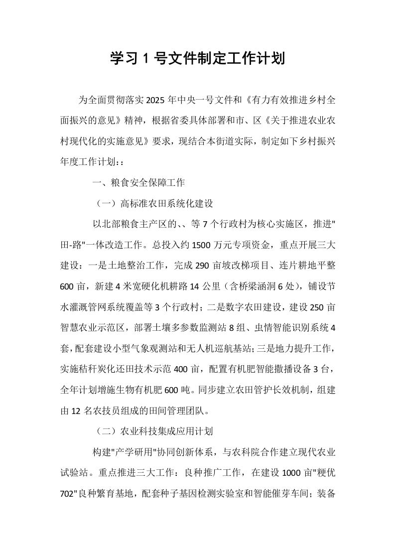 学习1号文件制定工作计划_第1页