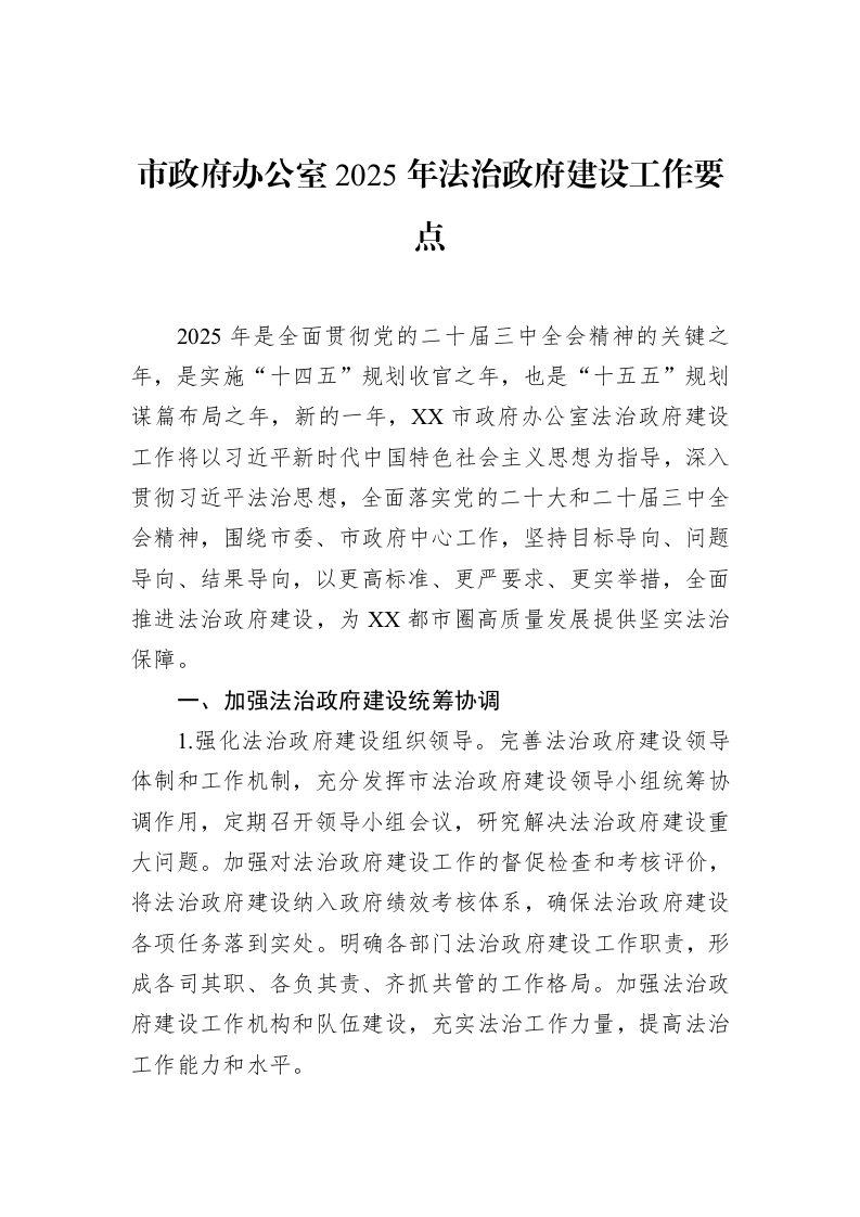 市政府办公室2025年法治政府建设工作要点（3.12）_第1页