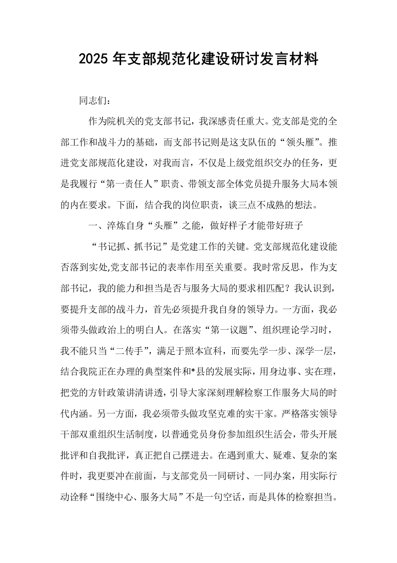 2025年支部规范化建设研讨发言材料_第1页