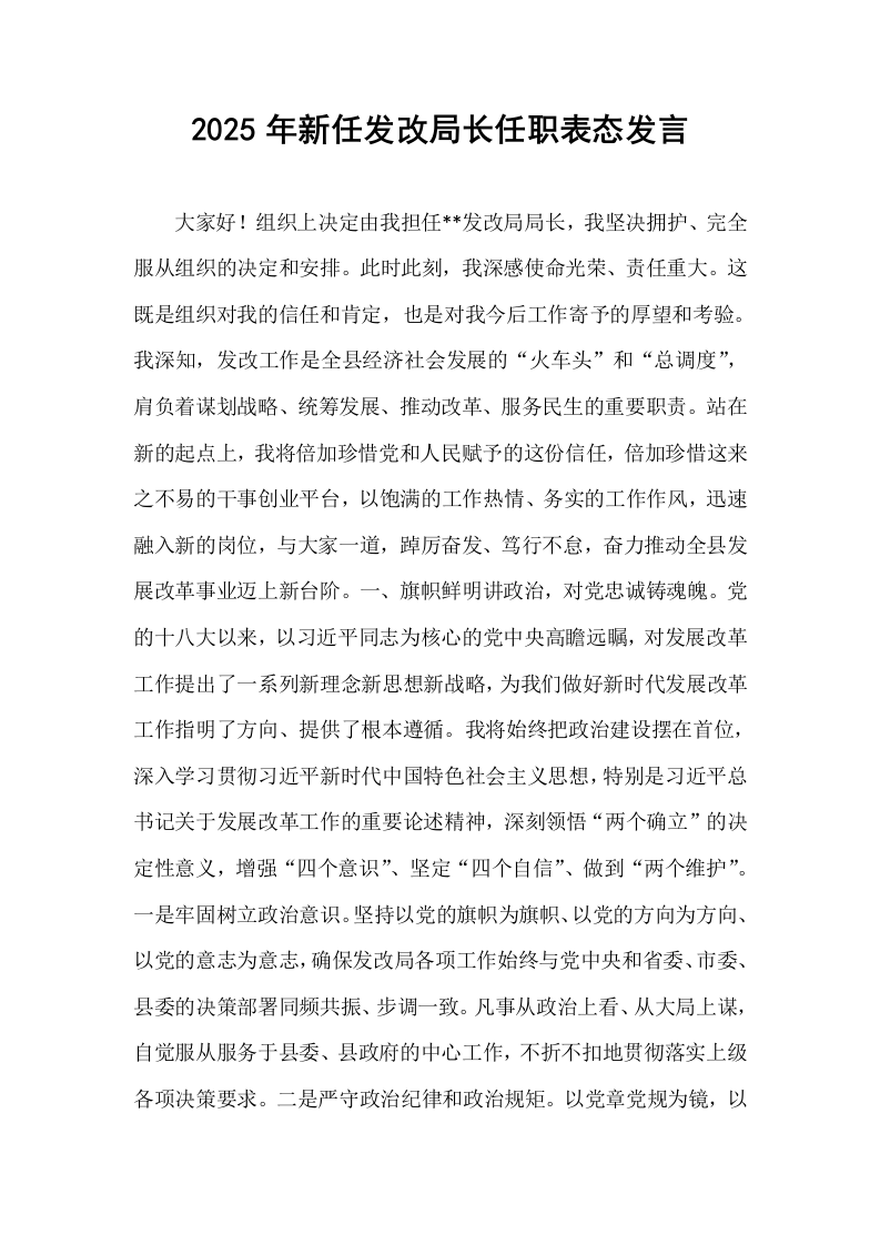 2025年新任发改局长任职表态发言_第1页