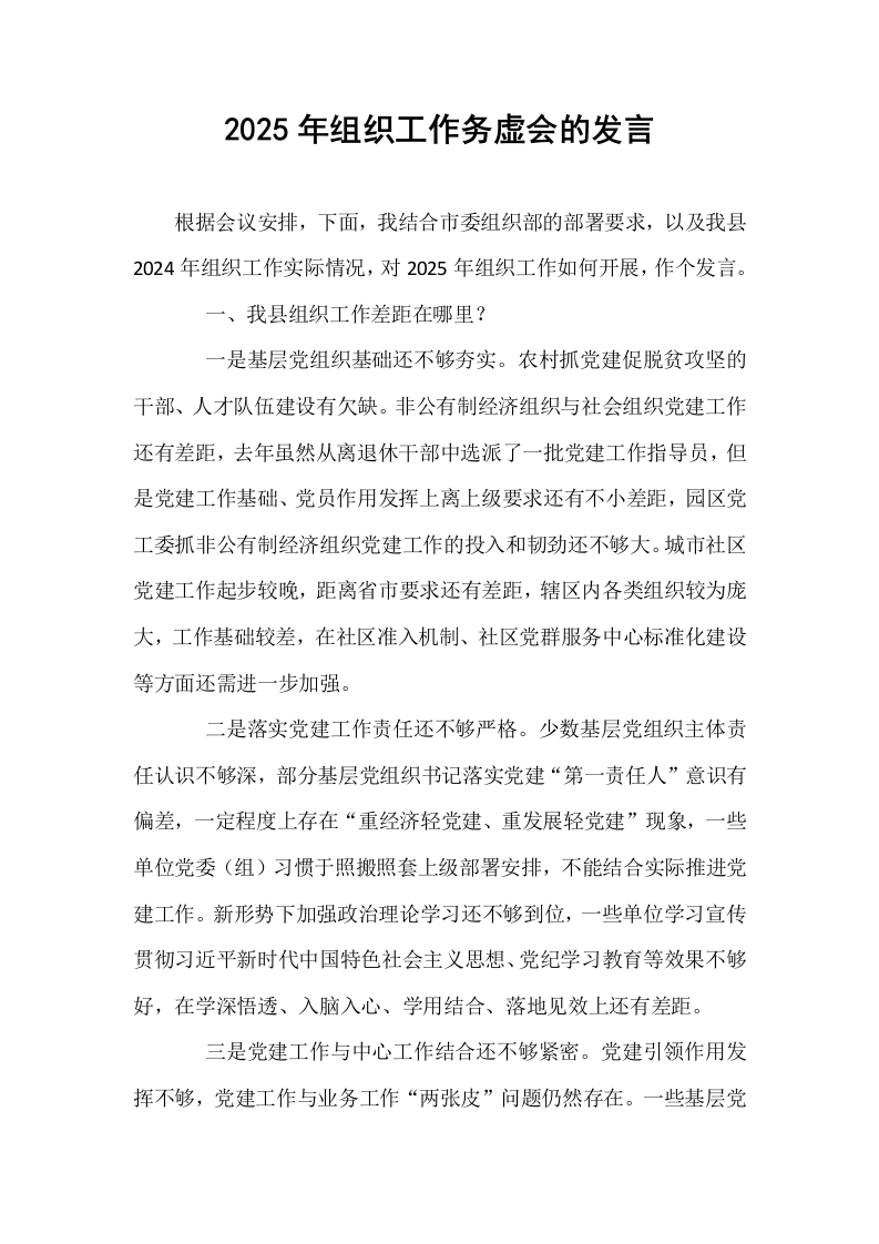 2025年组织工作务虚会的发言_第1页