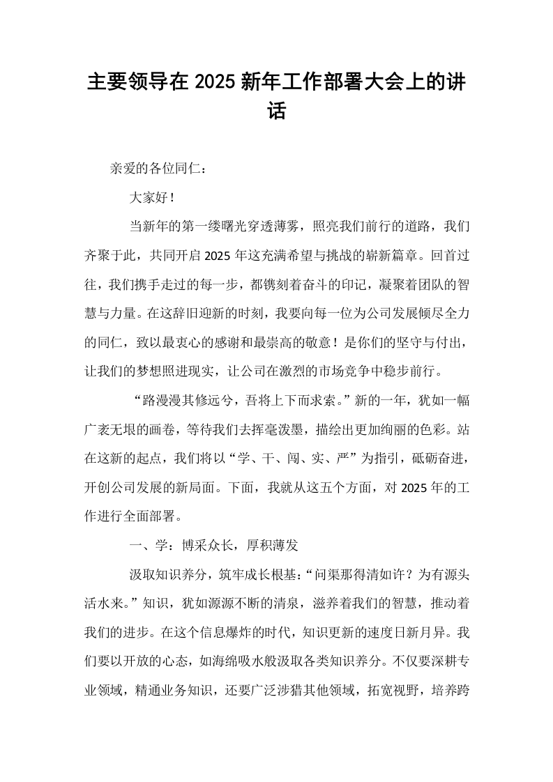 主要领导在2025新年工作部署大会上的讲话_第1页