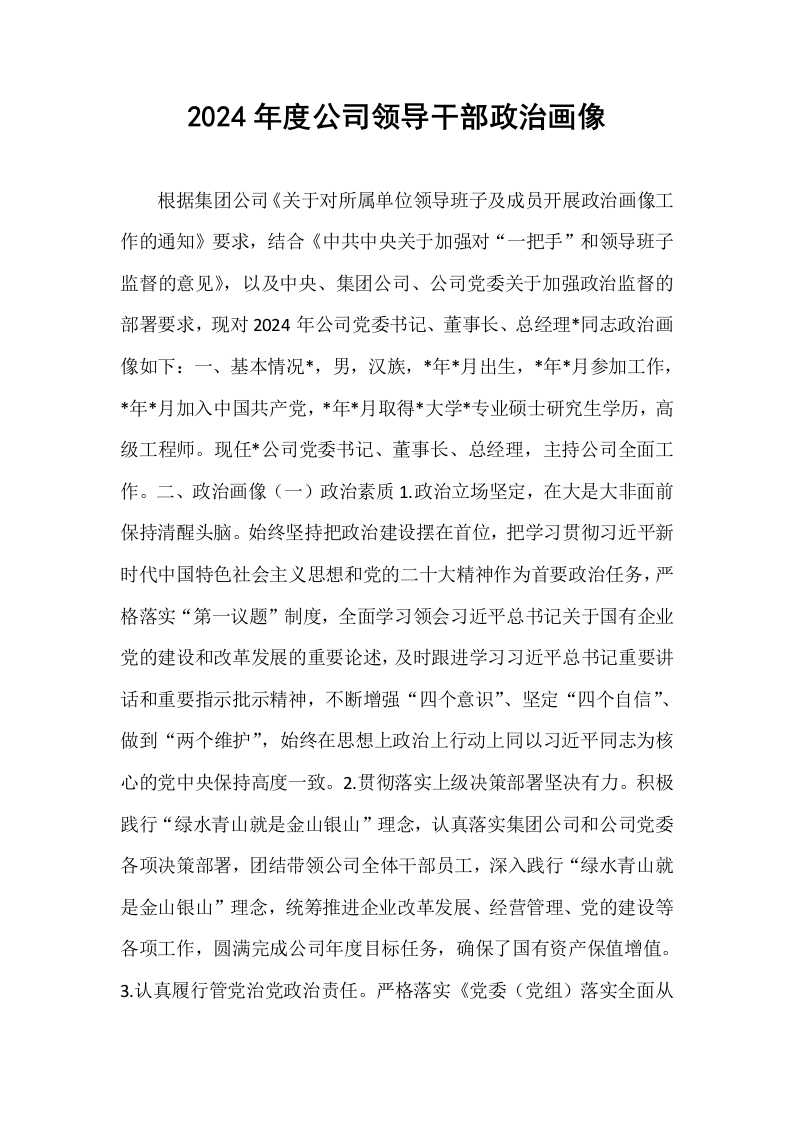 2024年度公司领导干部政治画像_第1页
