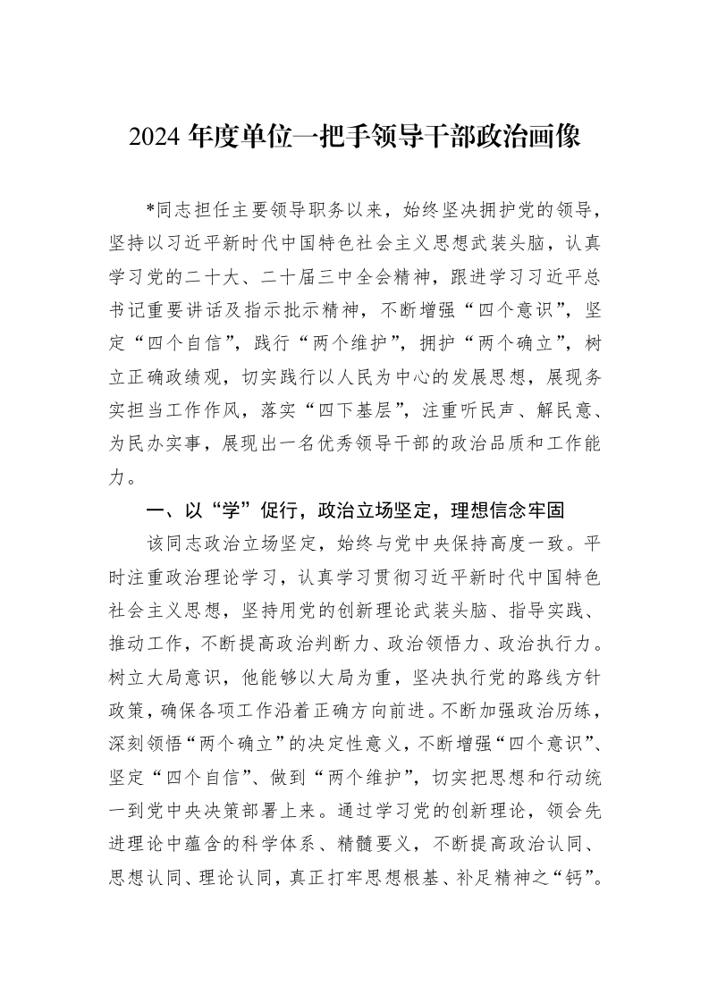 2024年度单位一把手领导干部政治画像_第1页