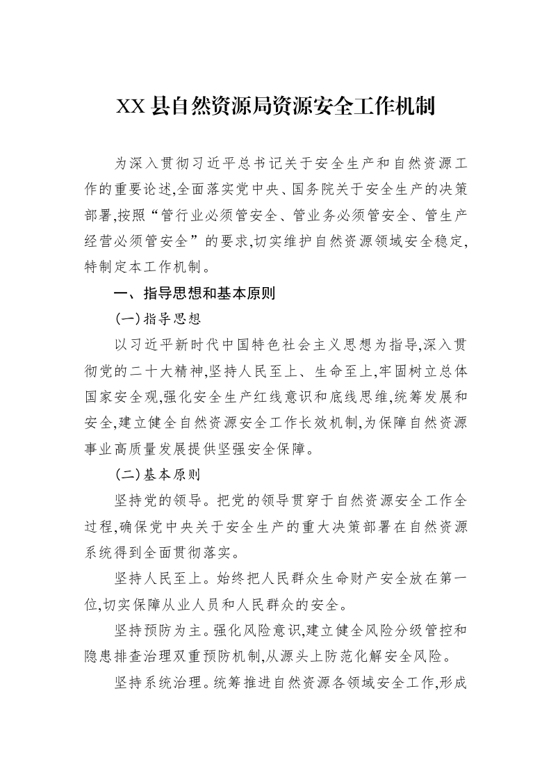 XX县自然资源局资源安全工作机制_第1页