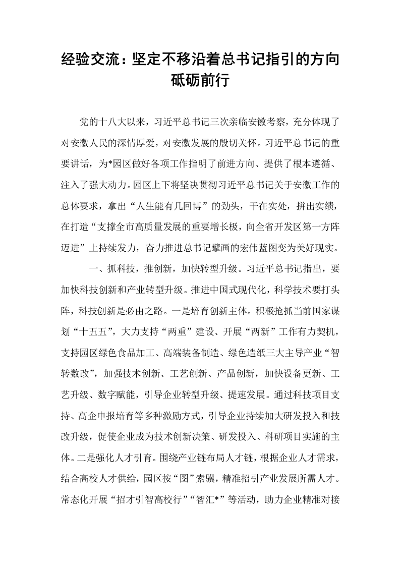 经验交流：坚定不移沿着总书记指引的方向砥砺前行_第1页