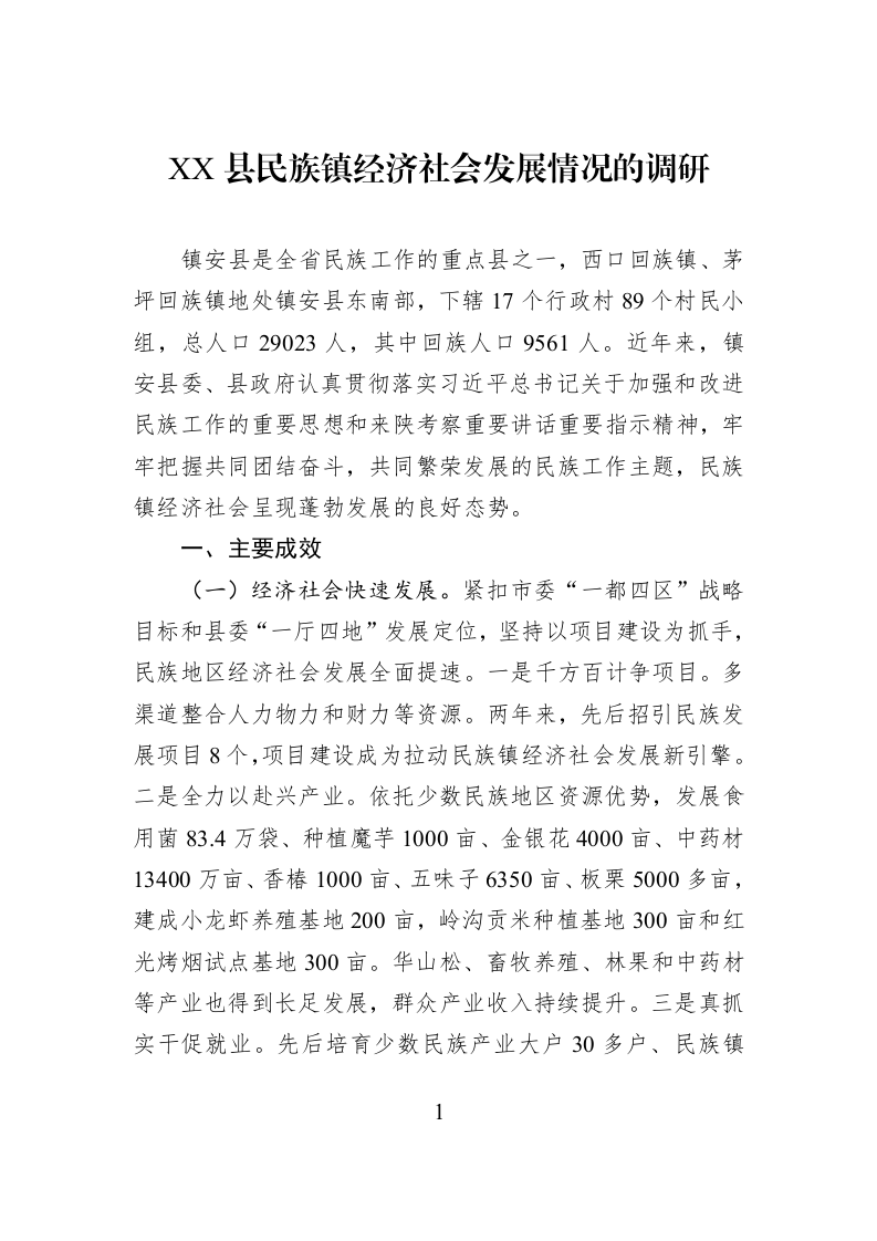 XX县民族镇经济社会发展情况的调研_第1页