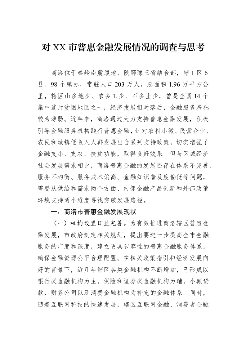 对XX市普惠金融发展情况的调查与思考_第1页