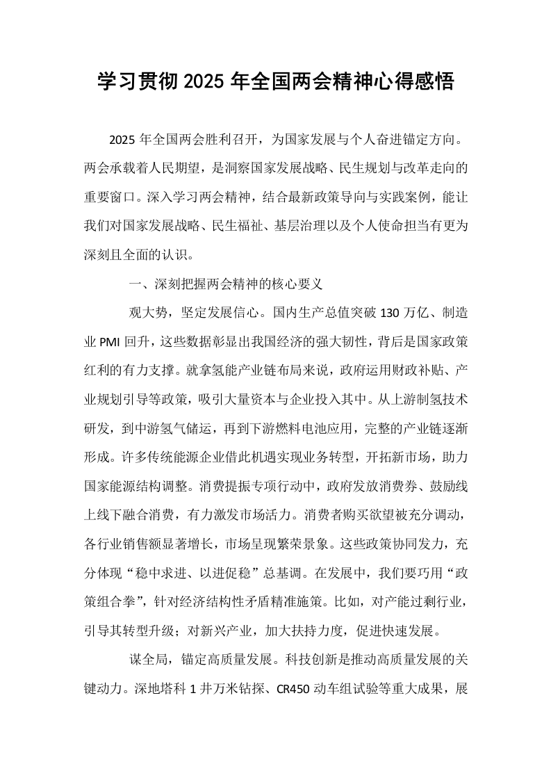 学习贯彻2025年全国两会精神心得感悟_第1页