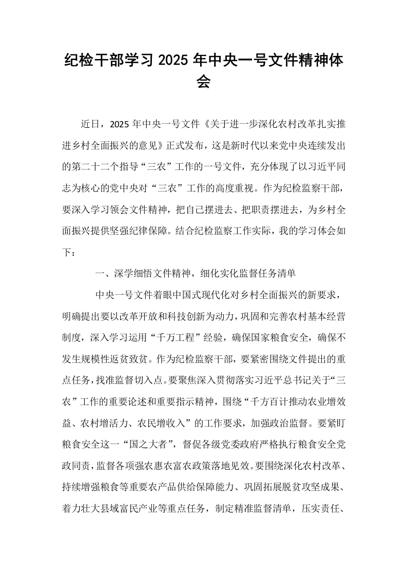 纪检干部学习2025年中央一号文件精神体会_第1页