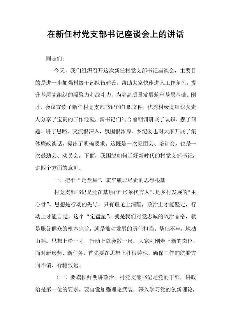 在新任村党支部书记座谈会上的讲话_第1页