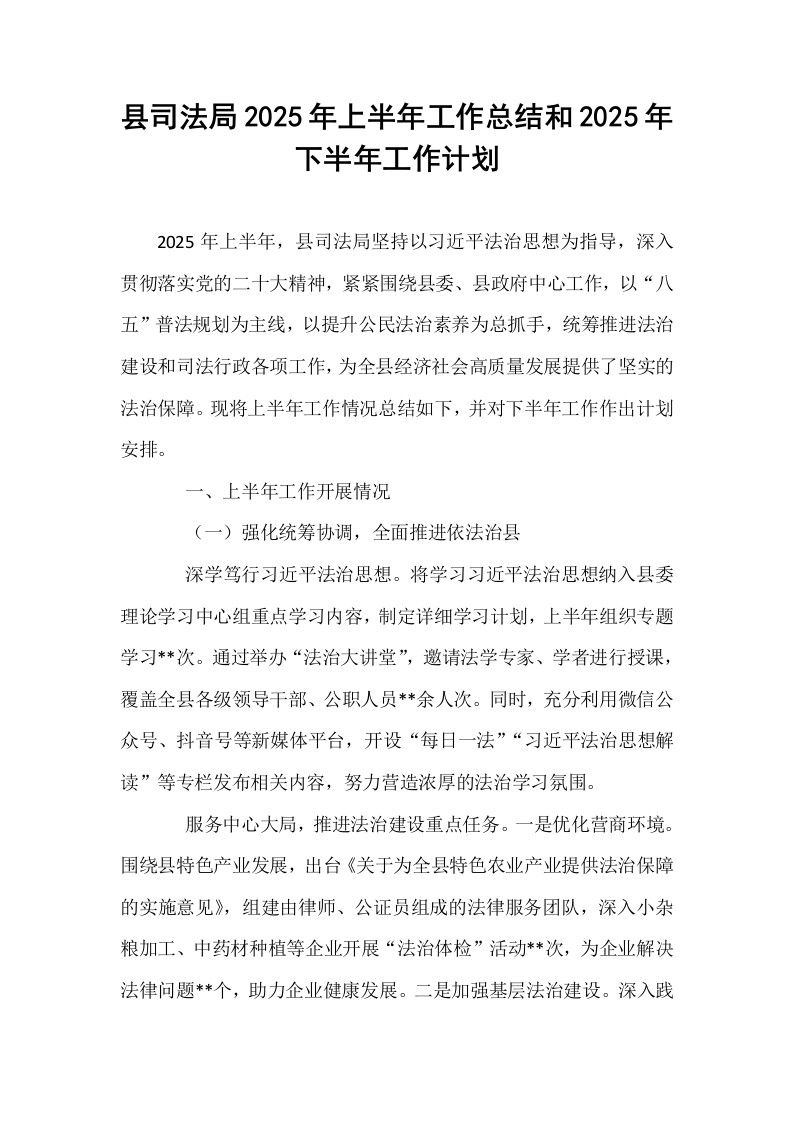 县司法局2025年上半年工作总结和2025年下半年工作计划_第1页