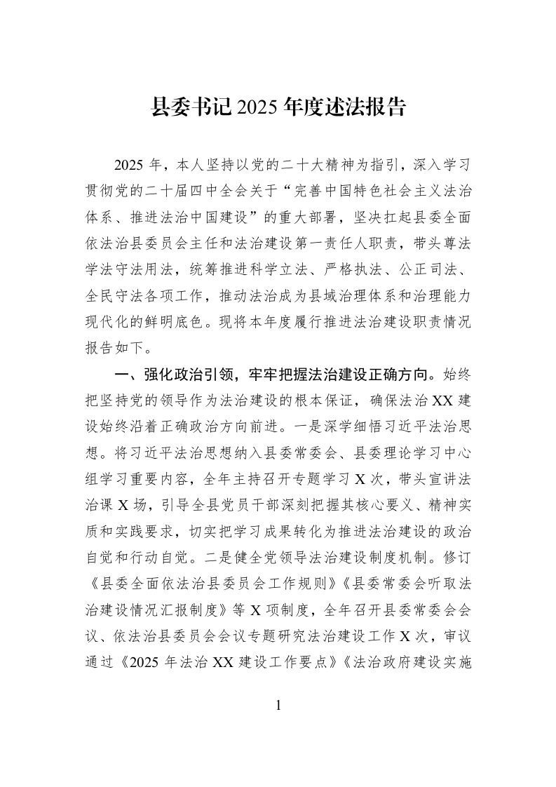 县委书记2025年度述法报告_第1页