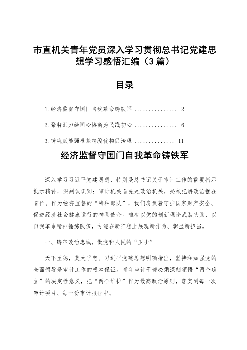 【03篇】市直机关青年党员深入学习贯彻总书记党建思想学习感悟汇编_第1页