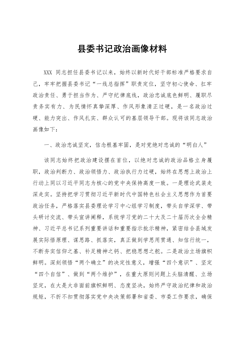 县委书记政治画像材料_第1页