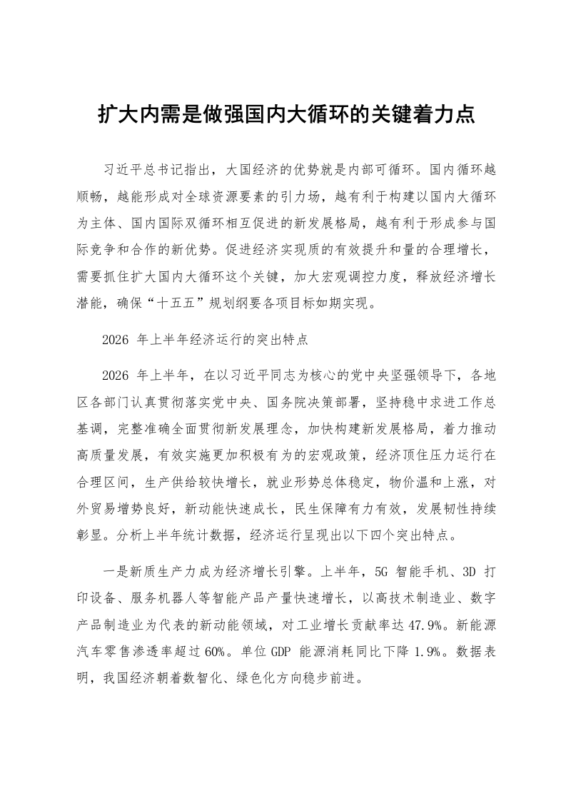 扩大内需是做强国内大循环的关键着力点_第1页