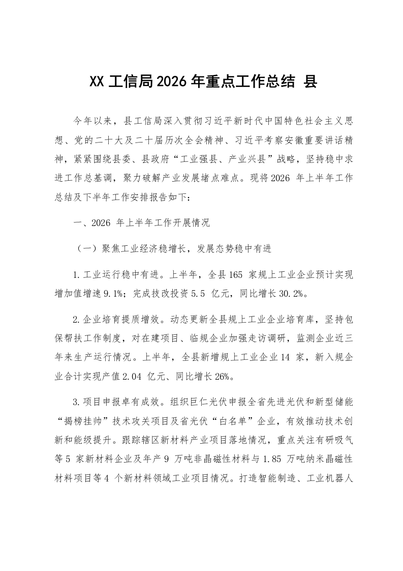 XX县工信局2026年重点工作总结_第1页