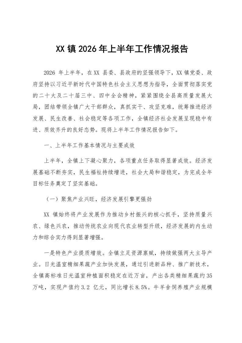 XX镇2026年上半年工作情况报告_第1页