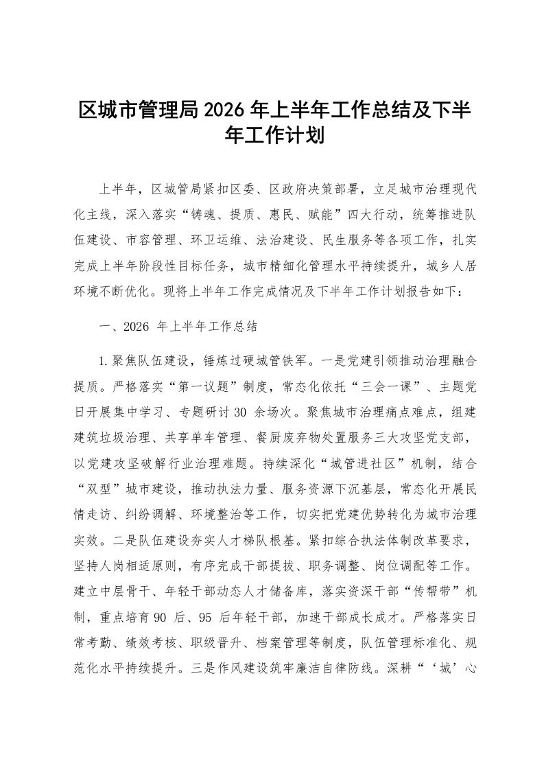 区城市管理局2026年上半年工作总结及下半年工作计划_第1页