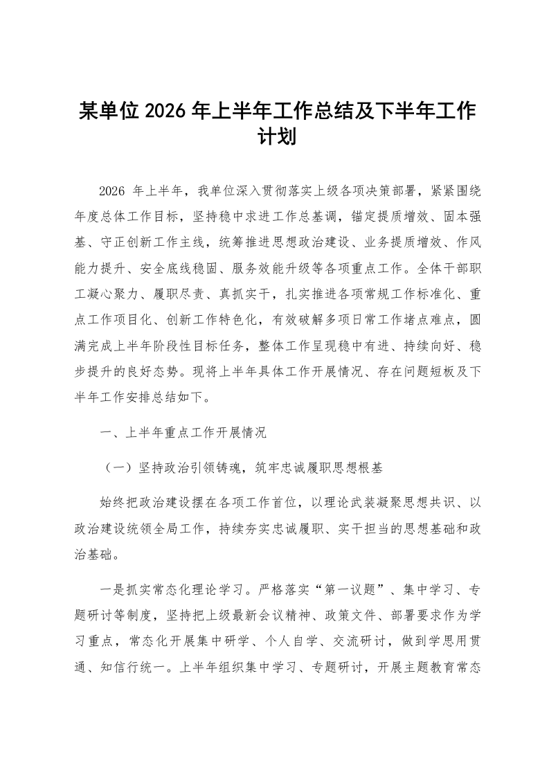 某单位2026年上半年工作总结及下半年工作计划_第1页