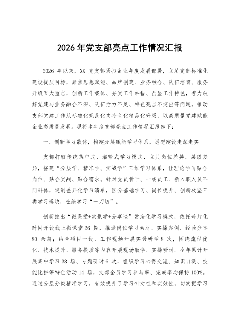 2026年党支部亮点工作情况汇报_第1页